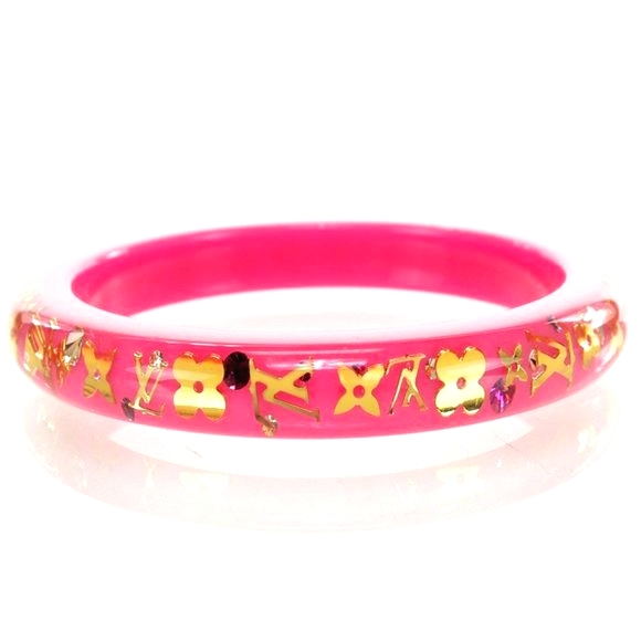 Louis Vuitton Rose Pop Inclusion Resin Gold Bangle Bracelet - Picture 1 of 16